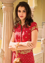 Crimson red silk embroidered co ord set