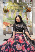 Black floral print blooming Lehenga