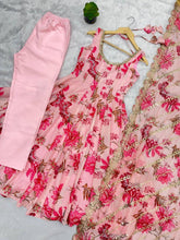 Pink floral print kali cut anarkali suit