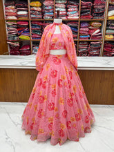 Multi floral organza light pink readymade Indo western Lehenga