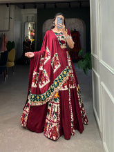 Rayon and printed silk Lehenga choli in maroon and green - readymade