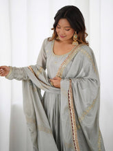 Chinon silk grey anarkali set
