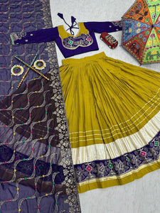 Mehendi and purple readymade chaniya choli (matching men’s kurta available £50)