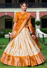 Dola silk shibori print mustard Lehenga