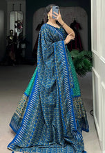 Tussar silk bandhej and ajrakh print Lehenga in sea green (skirt stitched)