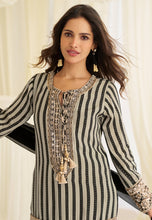 Black embroidered crepe silk suit