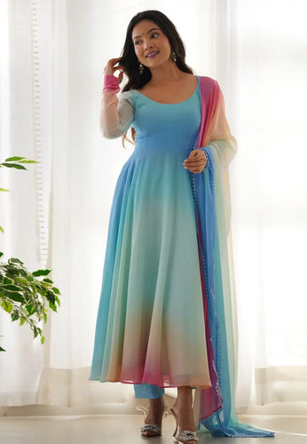 Sky blue Georgette readymade pant suit