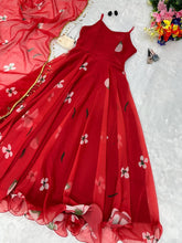 Red strappy floral salwaar kameez