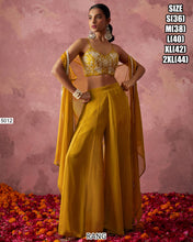 Mustard georgette palazzo with cape style readymade