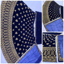 Blue and gold velvet Lehenga