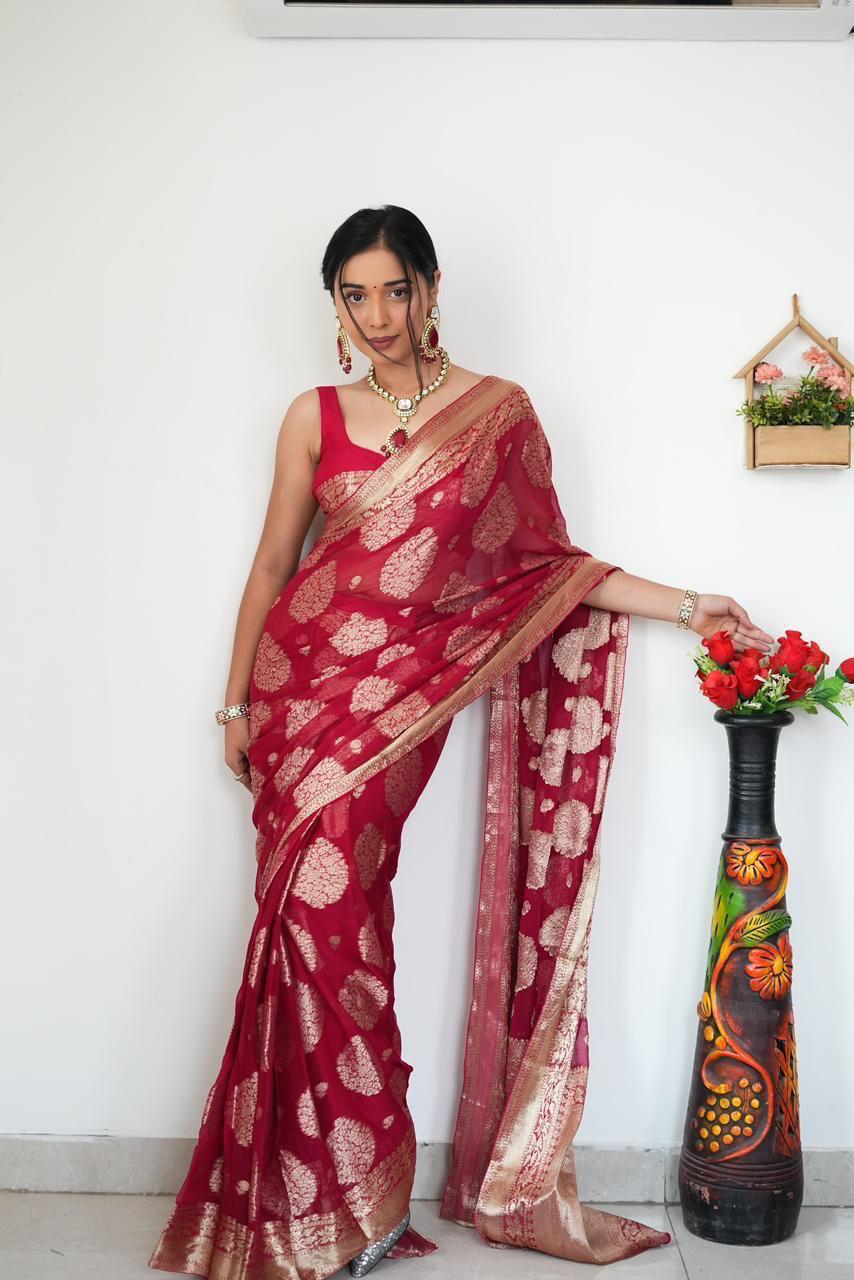 One minute saree - red soft cotton lilan
