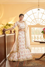 Chinon silk floral multi thread and sequin Lehenga in white