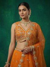 Orange chinon embroidered Lehenga