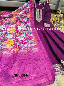 Niks collection - purple modal chanderi silk anarkali (plus size option)