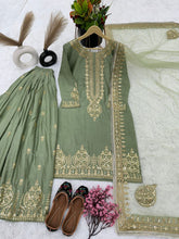Sage green chinon silk gharara readymade
