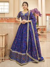 Navy blue floral lehenga