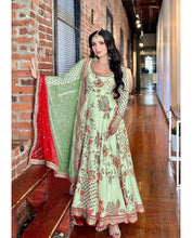 Mint green and red toned florals readymade anarkali