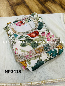 Niks - ivory silk floral anarkali