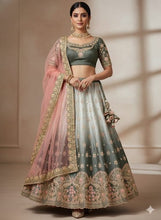 Royal embroidered ombre lehenga set in grey and blush pink