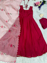 Maroon chinon anarkali readymade