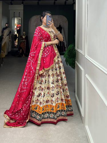 Traditional pure cotton with bandhej dupatta (skirt stitched)