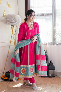 Hot pink gotta A line anarkali set (S-12XL) (plus size too)