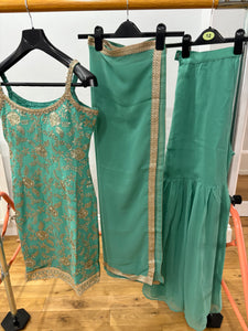 Sea green sharara with gold floral detailing