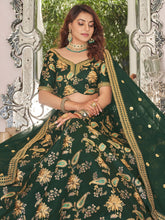 Bottle green gold embroidered silk lehenga