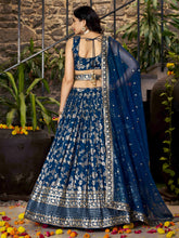 Dove blue dola silk jacquard Lehenga