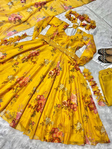 Yellow organza floral digital print anarkali (UK 10-18)