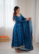 Royal blue anarkali in fendi silk
