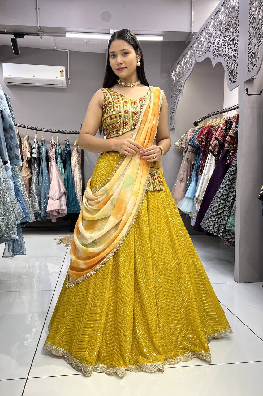 Yellow readymade Lehenga