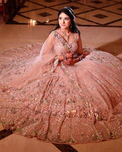 Beige and baby pink real mirror work Lehenga