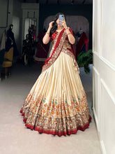 Tussar silk traditional Lehenga multi floral border in off white (skirt stitched)