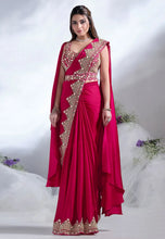 One minute designer saree - magenta crepe silk saree