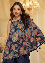Navy blue crepe Indo western palazzo suit
