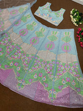 Aqua tonal chine sequins and mirror work Lehenga