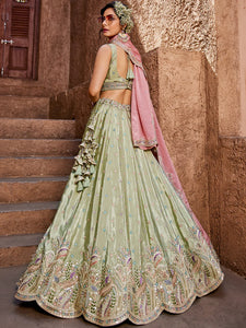 Pistachio satin silk scalloped Lehenga