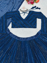 Partywear dark cobalt blue sequins Lehenga