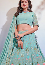 Sea green embroidered georgette Lehenga