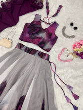 Peacock Feather Print Lehenga Choli Set in purple