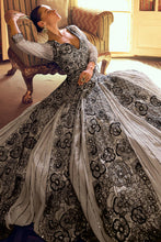 Stylish beige and black anarkali gown