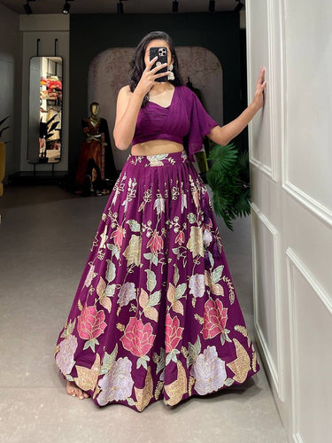 Wine readymade floral indo western Lehenga