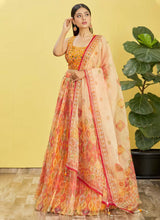 Orange and yellow organza digital print lehenga