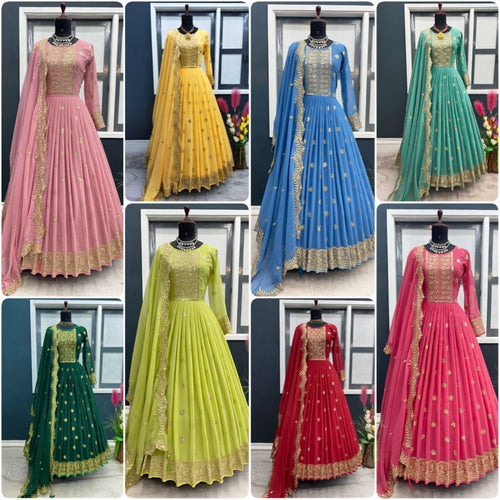 Partywear gown and dupatta set - lots of colour options