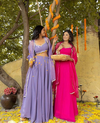 Pure georgette lilac plain Lehenga