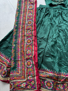 Tussar silk Lehenga with gamthi work readymade in bottle green