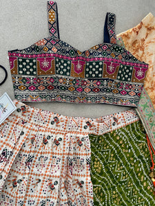 Traditional green bandhani and Patola chaniya choli - readymade