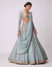 Icy blue Rangoli silk lehenga (pastel)