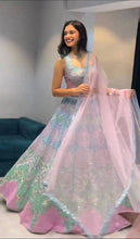 Aqua tonal chine sequins and mirror work Lehenga